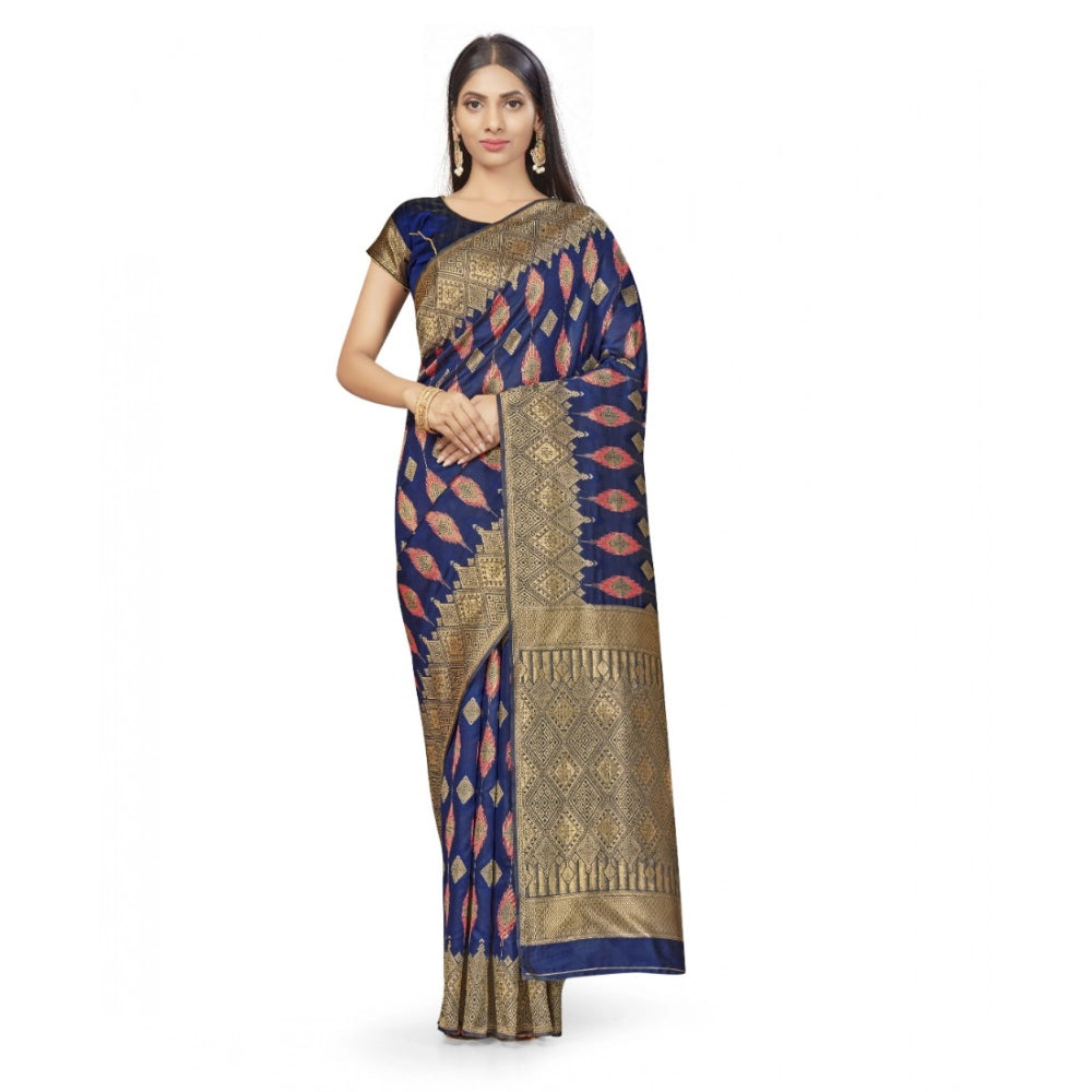 Women's Banarasi Silk Saree — Navy Blue · 562A