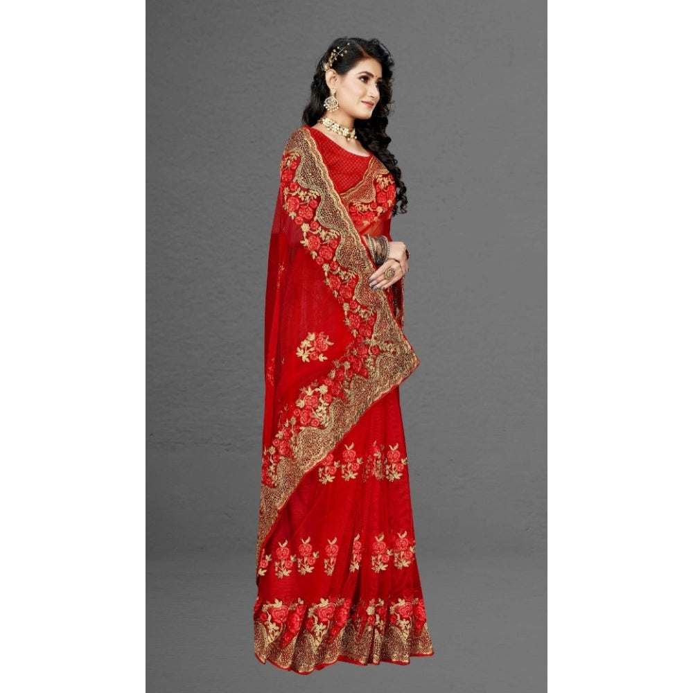 Women's Net Saree — Red