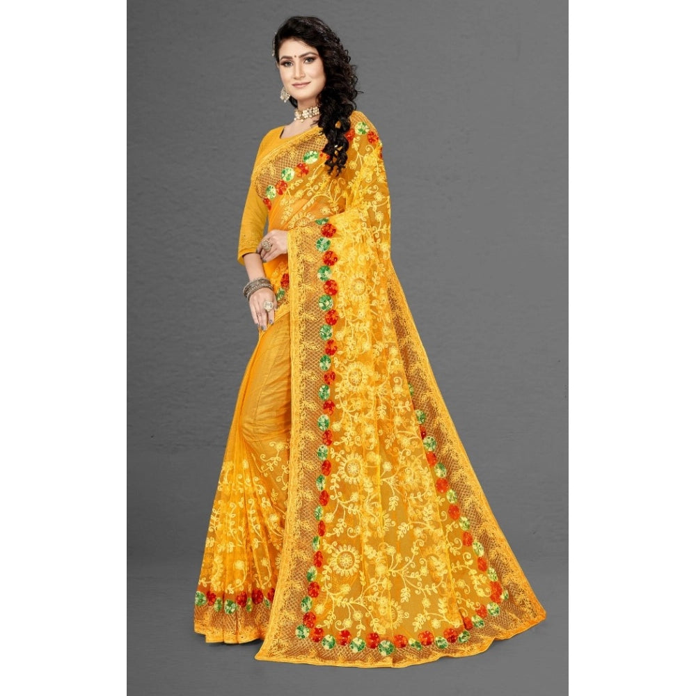 Women's Net Saree — Yellow