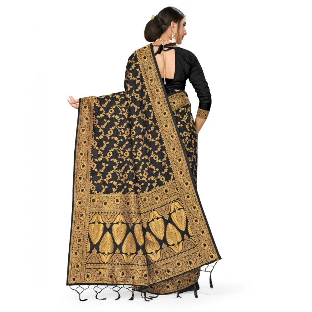 Women's Banarasi Silk Saree — Black · 084J