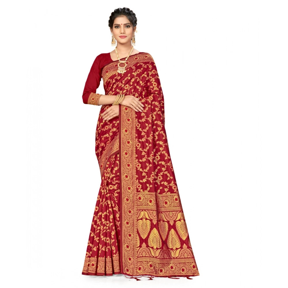 Women's Banarasi Silk Saree — Maroon · 084H