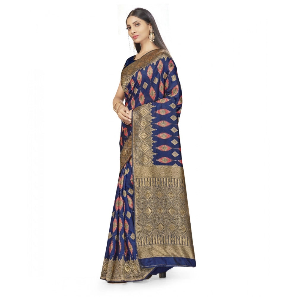 Women's Banarasi Silk Saree — Navy Blue · 562A