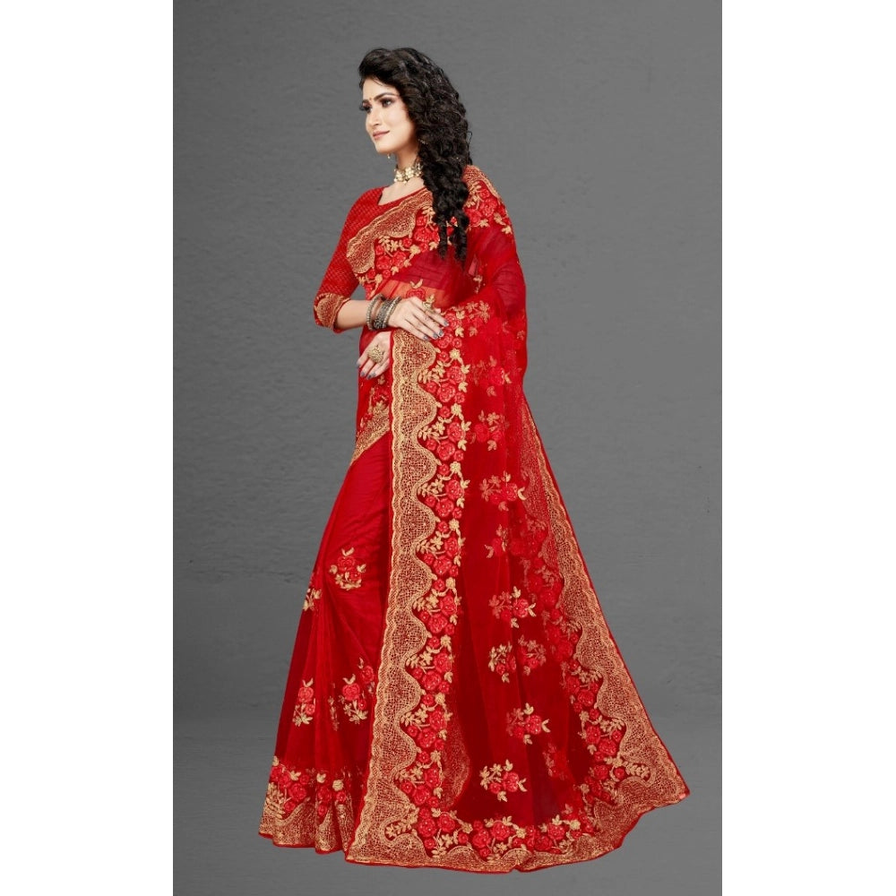 Women's Net Saree — Red