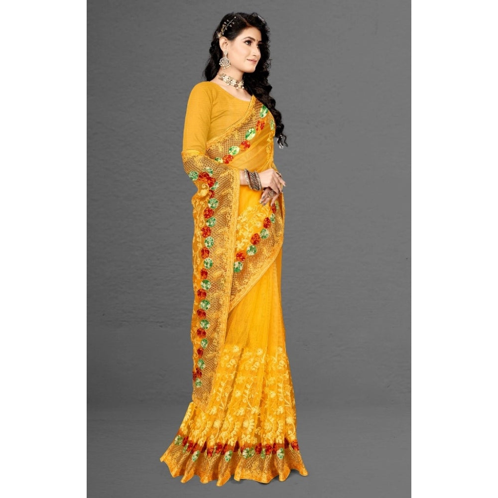 Women's Net Saree — Yellow