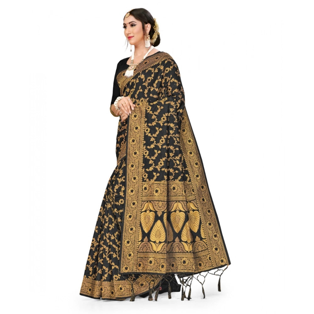 Women's Banarasi Silk Saree — Black · 084J
