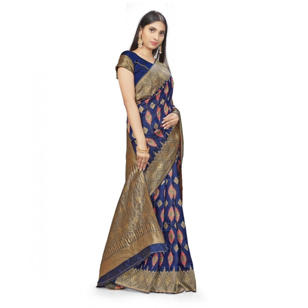 Women's Banarasi Silk Saree — Navy Blue · 562A