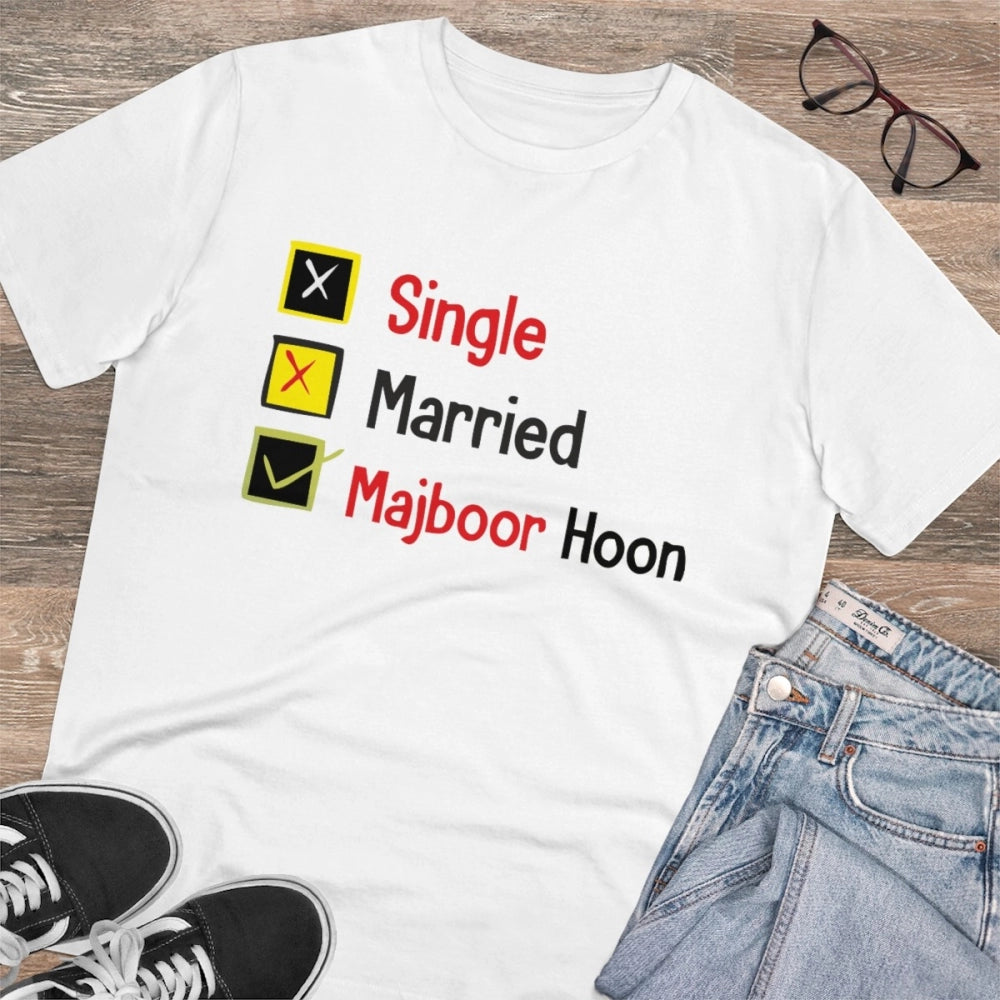 Men's PC Cotton Single Married Majbur Printed T-Shirt