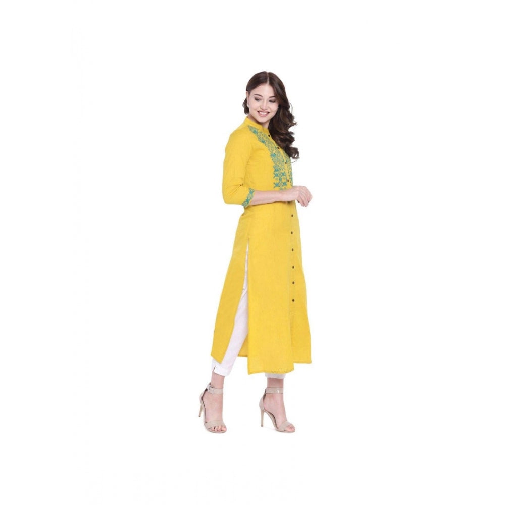 Women's Khadi Embroidered Kurti — Yellow