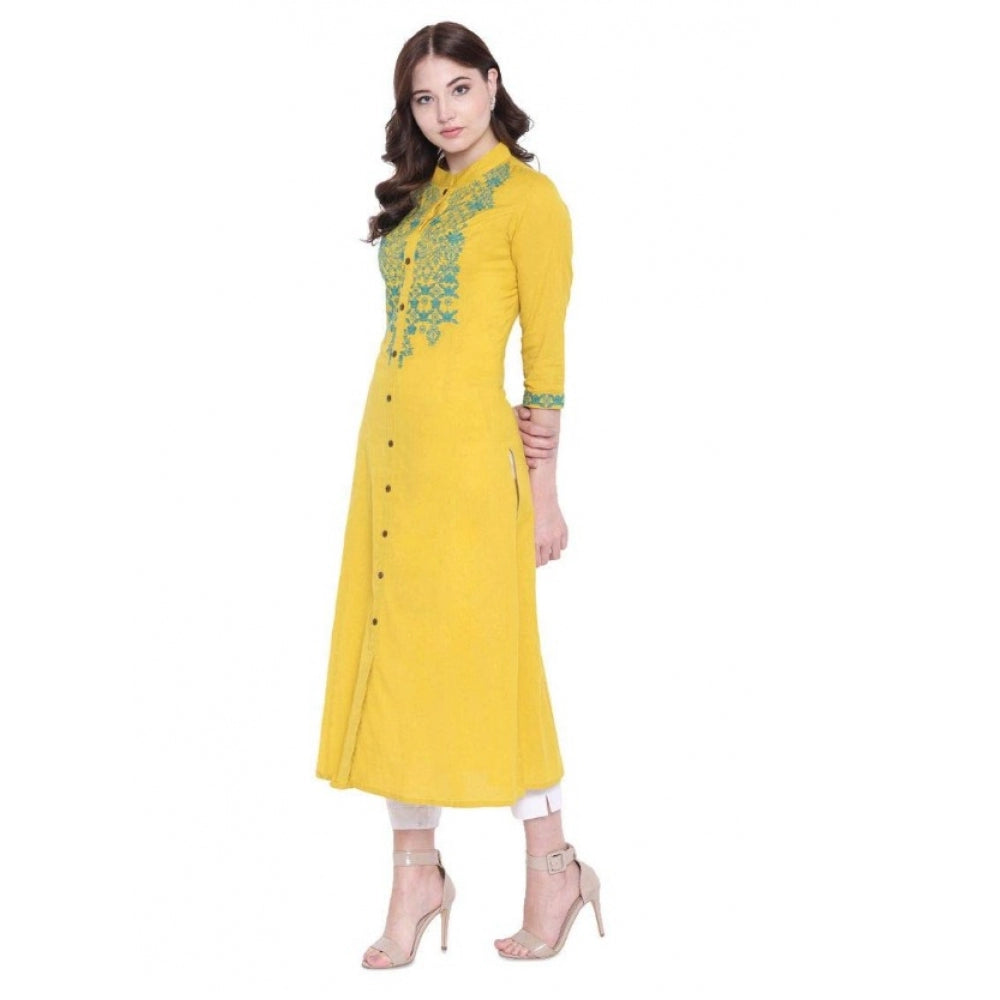 Women's Khadi Embroidered Kurti — Yellow