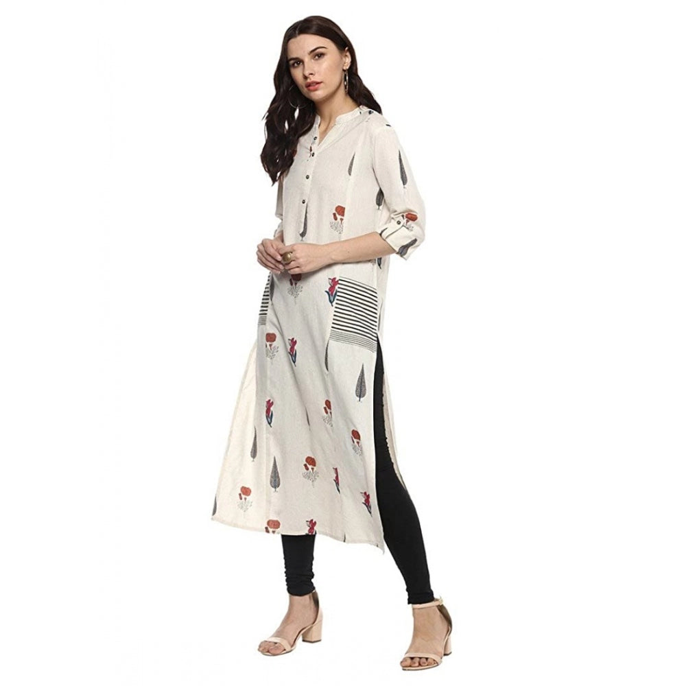 Women's Khadi Printed A Line Kurti — Off White