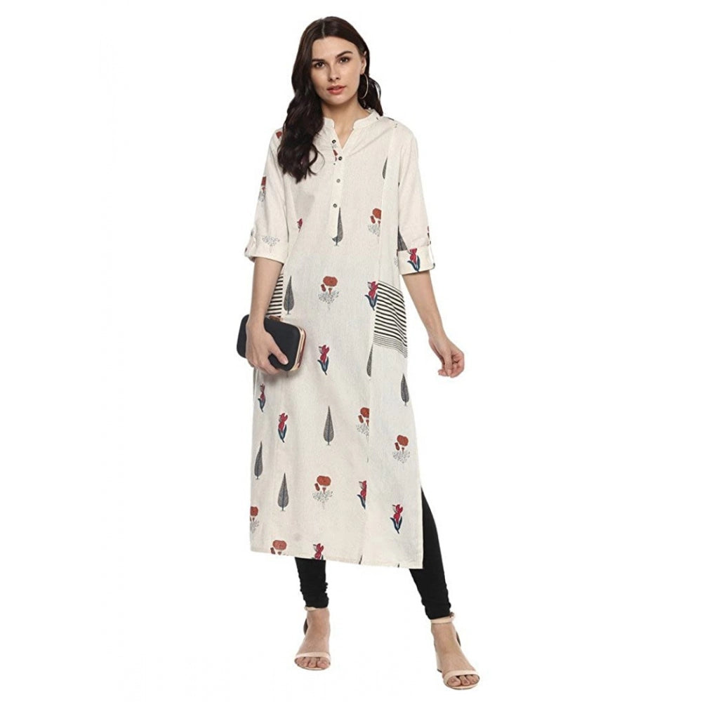 Women's Khadi Printed A Line Kurti — Off White