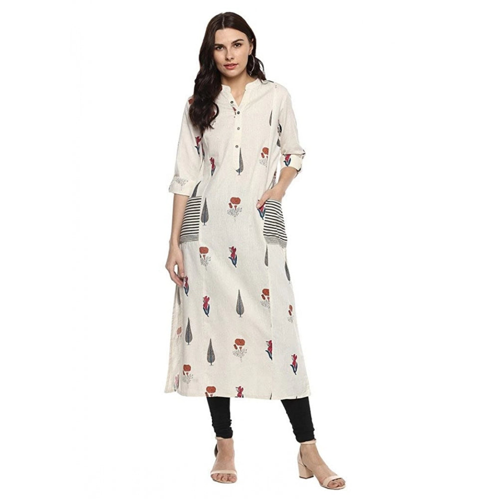 Women's Khadi Printed A Line Kurti — Off White
