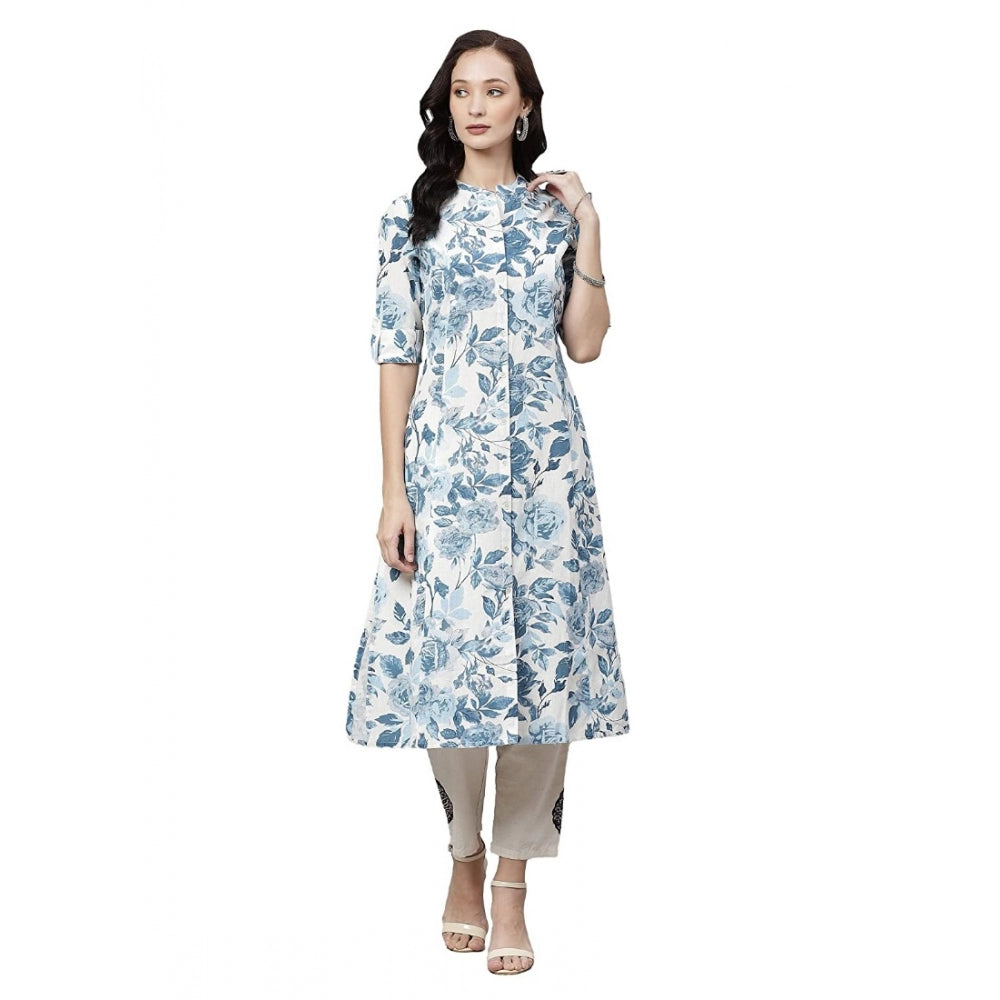 Women's Cotton Printed Floral Print Kurti — White