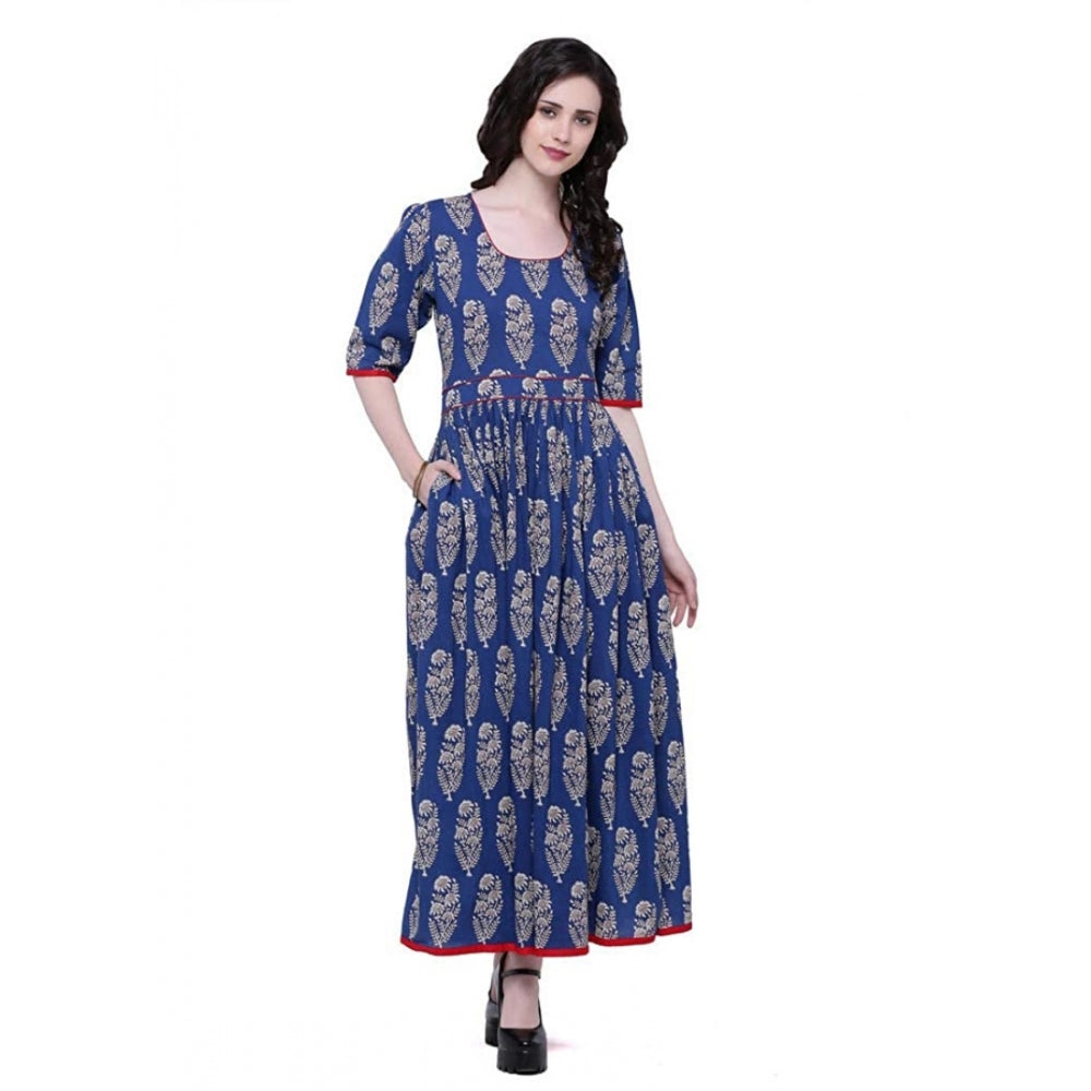 Women's Cotton Printed Anarkali Kurti — Blue