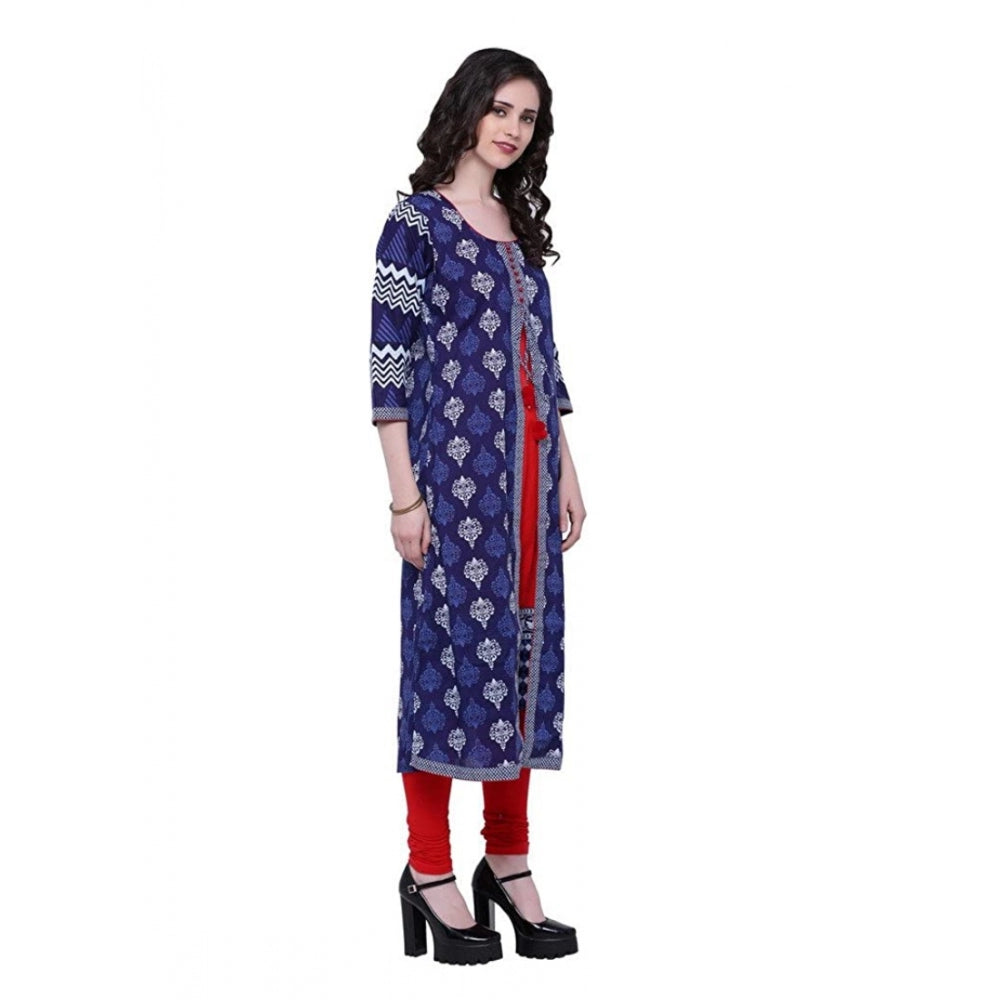 Women's Cotton Printed Long Kurti — Blue