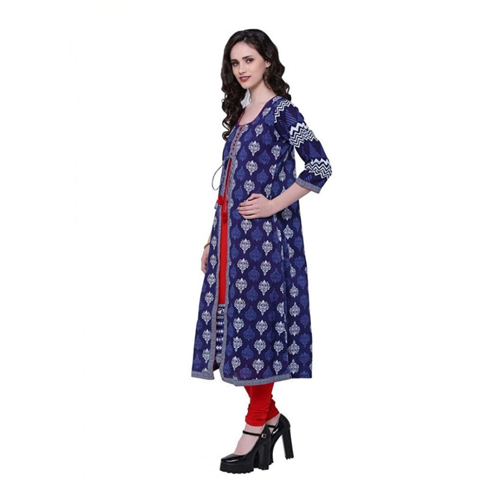 Women's Cotton Printed Long Kurti — Blue