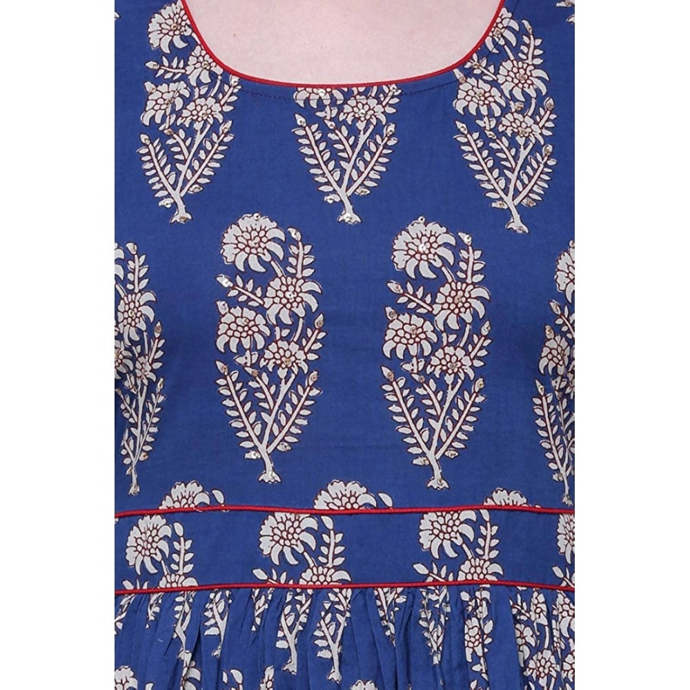 Women's Cotton Printed Anarkali Kurti — Blue