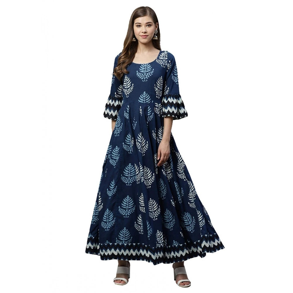 Women's Cotton Printed Regular Kurti — Blue
