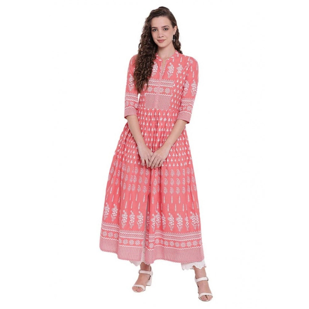 Women's Cotton Printed Regular Kurti — Peach