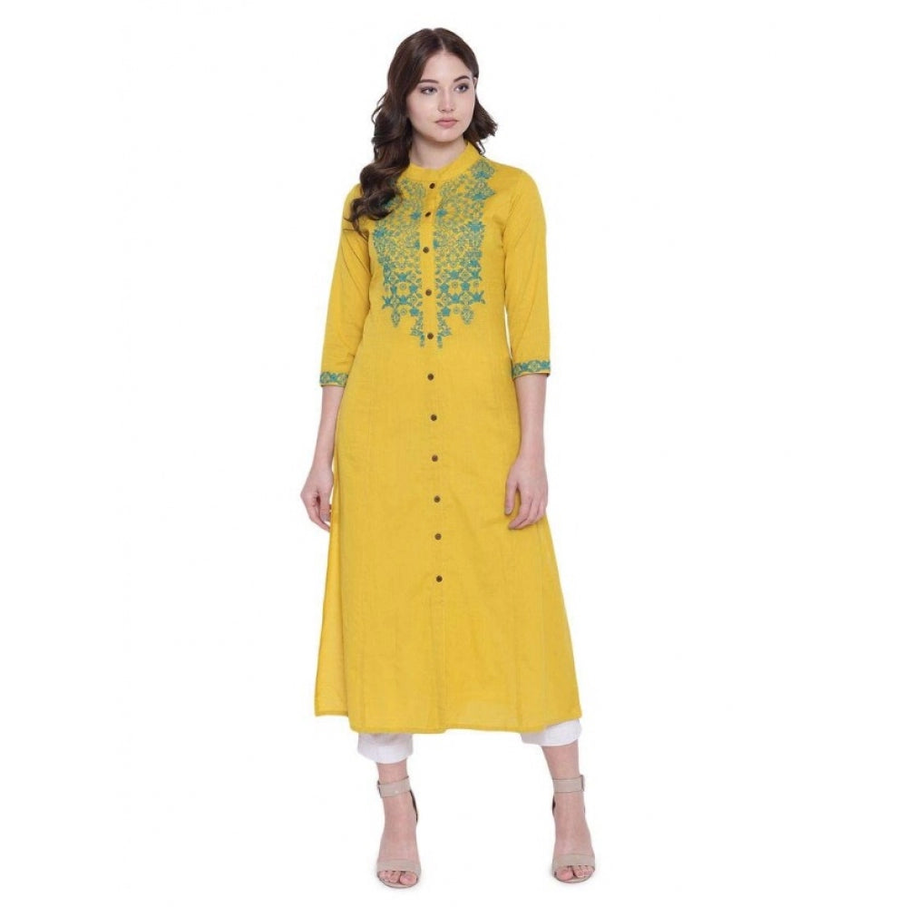 Women's Khadi Embroidered Kurti — Yellow