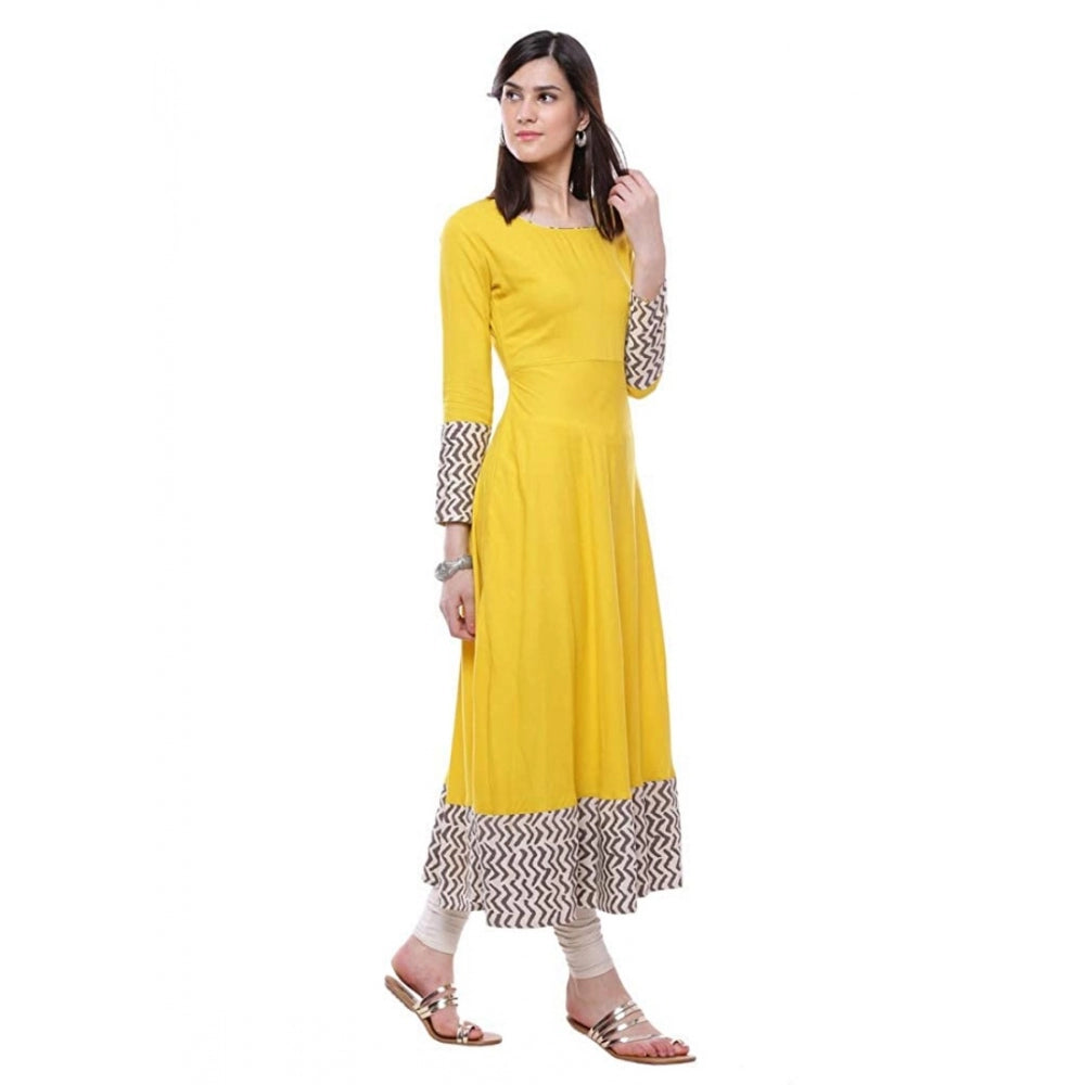 Women's Rayon Printed Solid Anarkali Kurti — Yellow