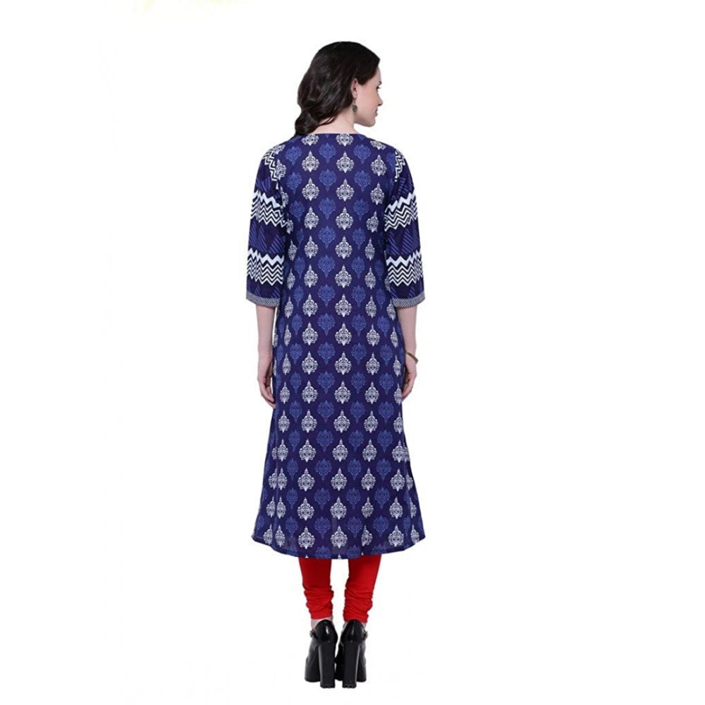 Women's Cotton Printed Long Kurti — Blue