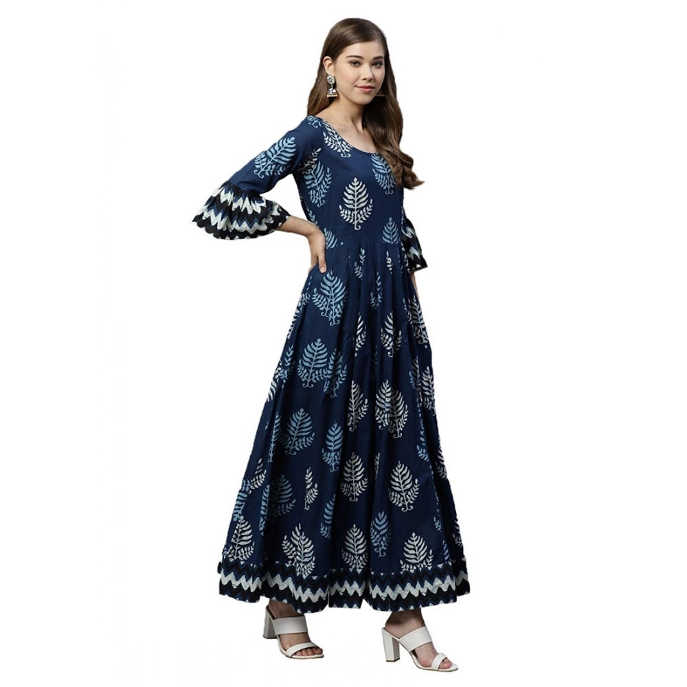 Women's Cotton Printed Regular Kurti — Blue