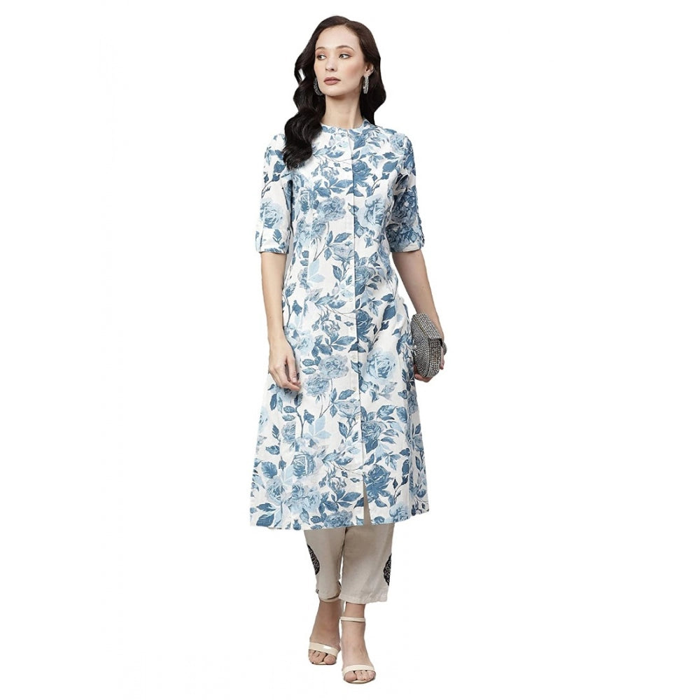 Women's Cotton Printed Floral Print Kurti — White