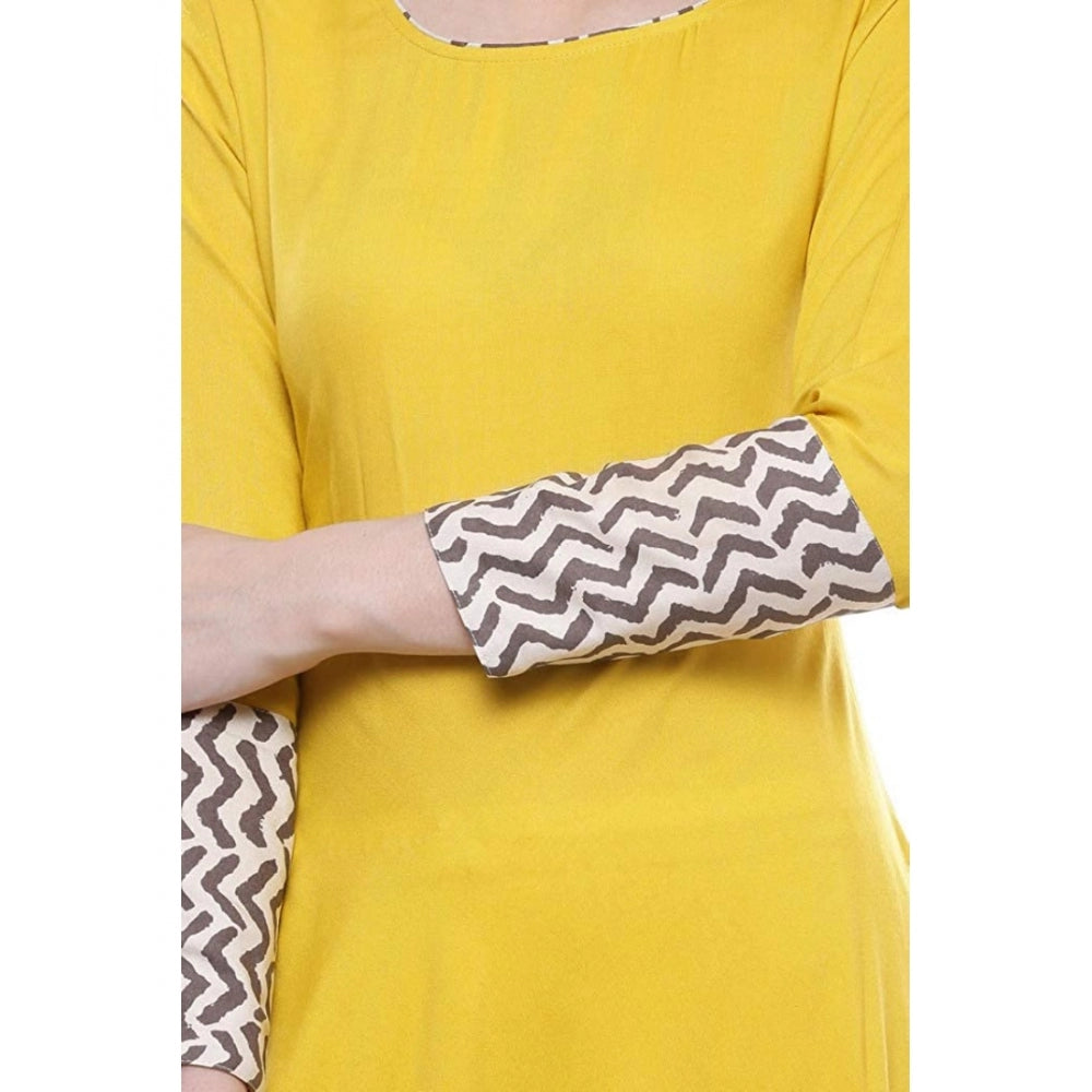 Women's Rayon Printed Solid Anarkali Kurti — Yellow