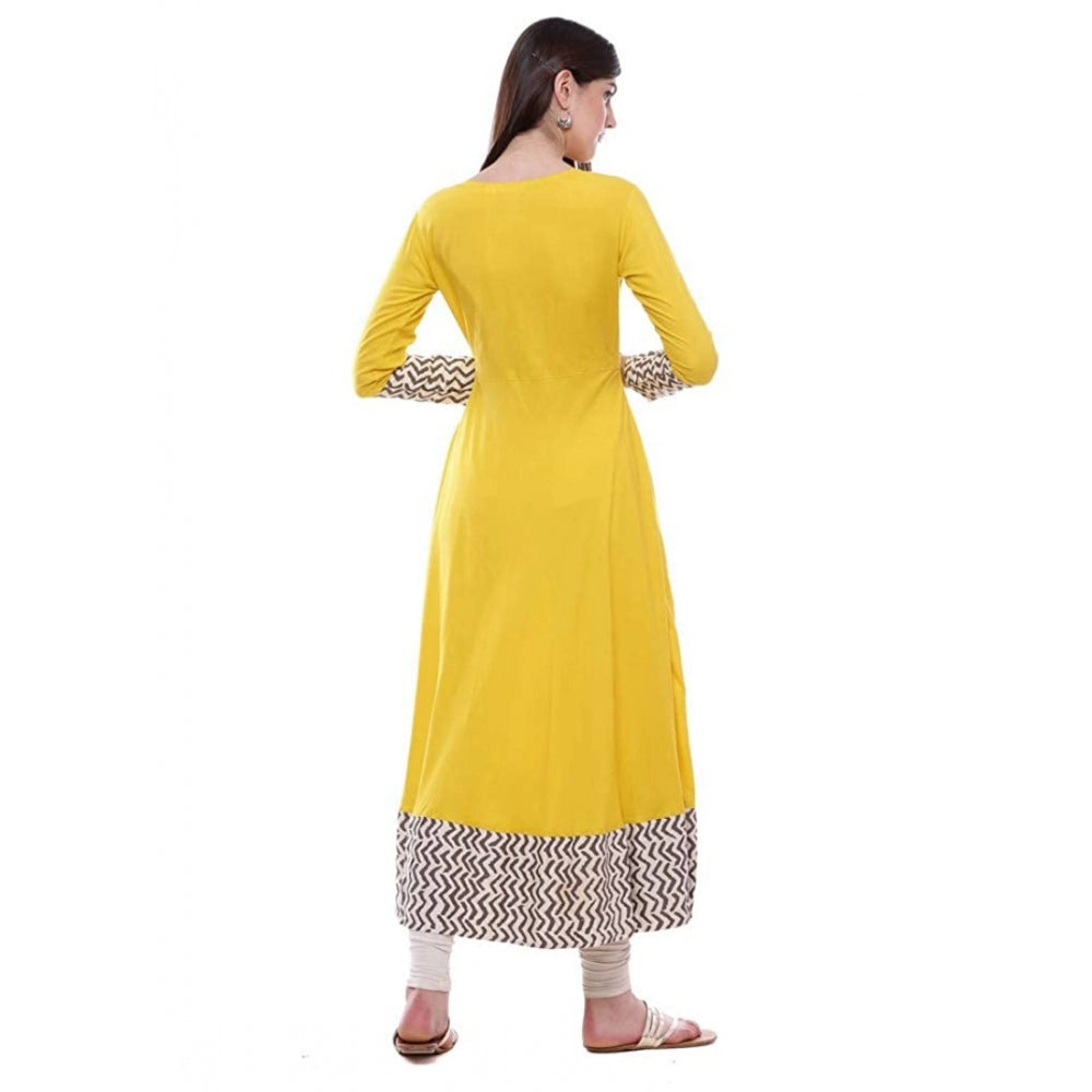 Women's Rayon Printed Solid Anarkali Kurti — Yellow
