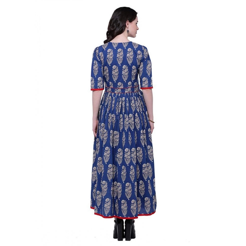Women's Cotton Printed Anarkali Kurti — Blue