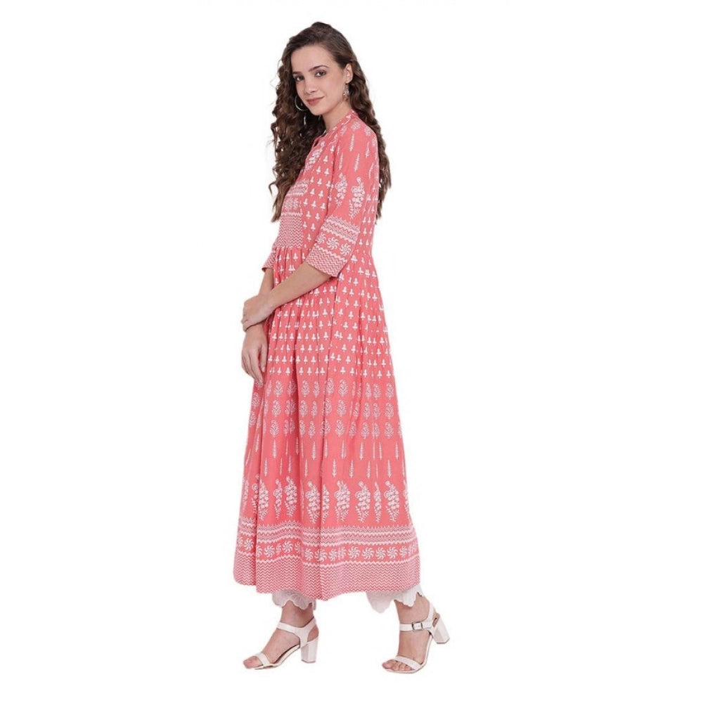 Women's Cotton Printed Regular Kurti — Peach