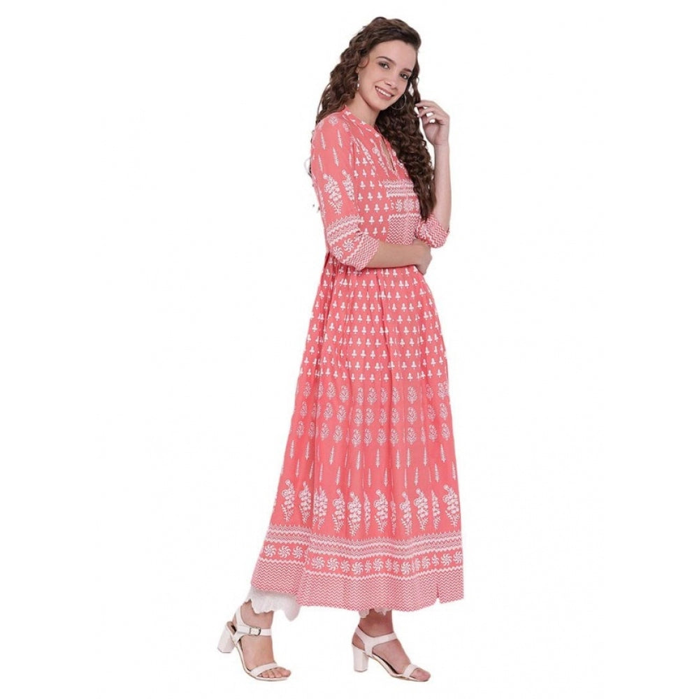 Women's Cotton Printed Regular Kurti — Peach