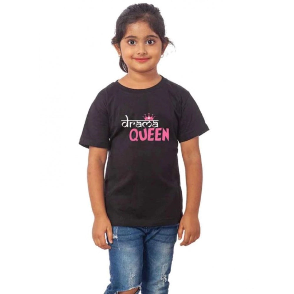 Girls Cotton Drama Queen Half Sleeve Tshirt — Black