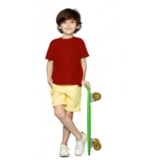 Boys Cotton Plain Half Sleeve Tshirt — Maroon