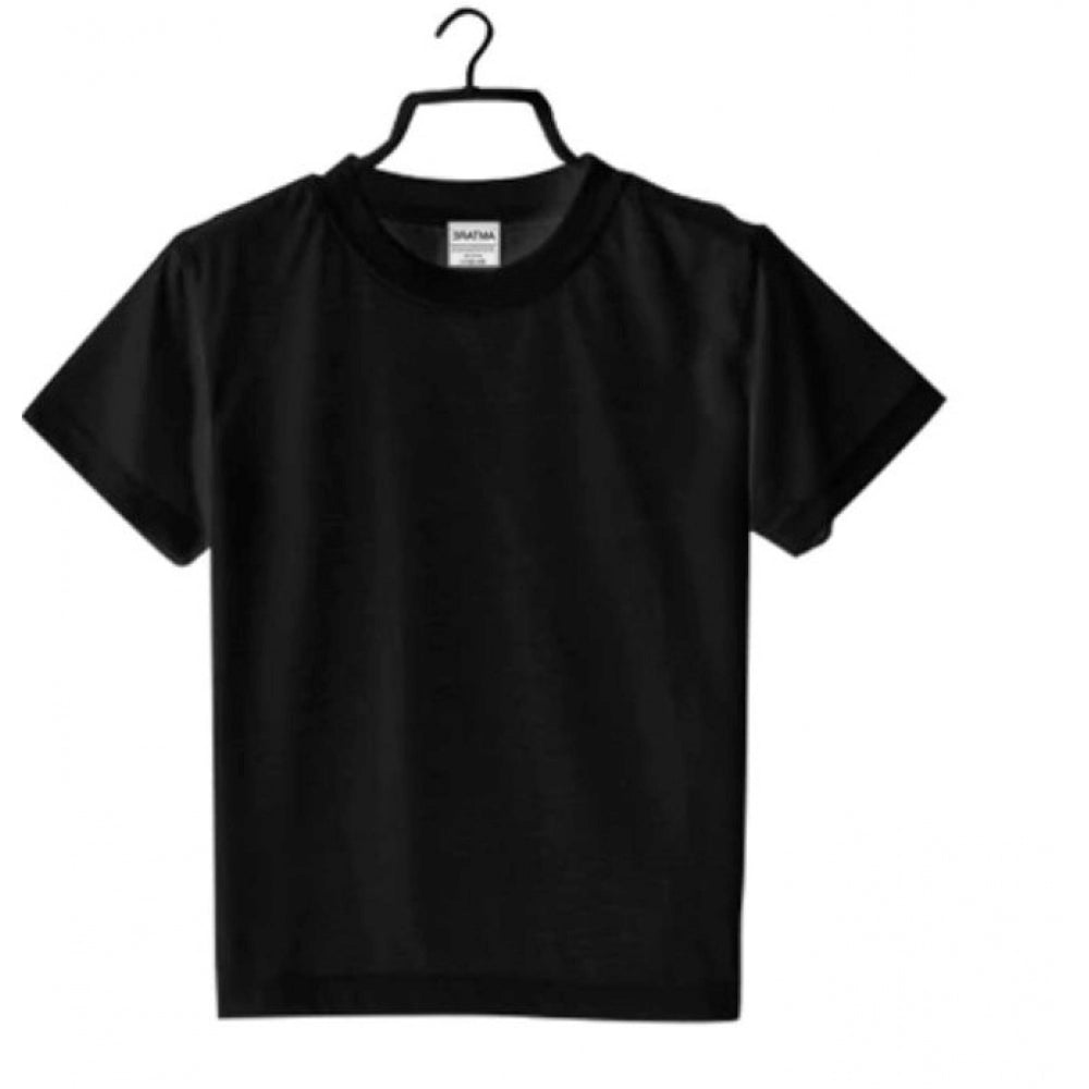 Boys Cotton Plain Half Sleeve Tshirt — Black