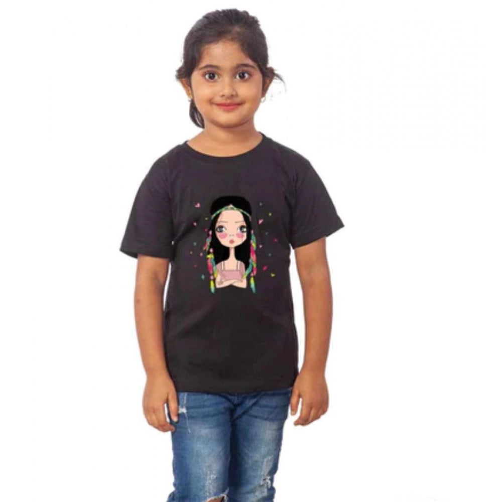 Girls Cotton Tribal Half Sleeve Tshirt — Black
