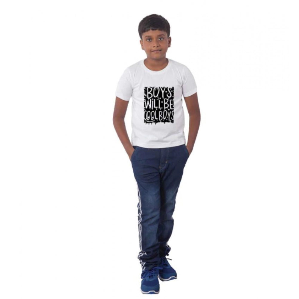Boys Cotton Will Be Cool Half Sleeve Tshirt — White