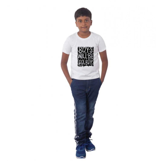 Boys Cotton Will Be Cool Half Sleeve Tshirt — White