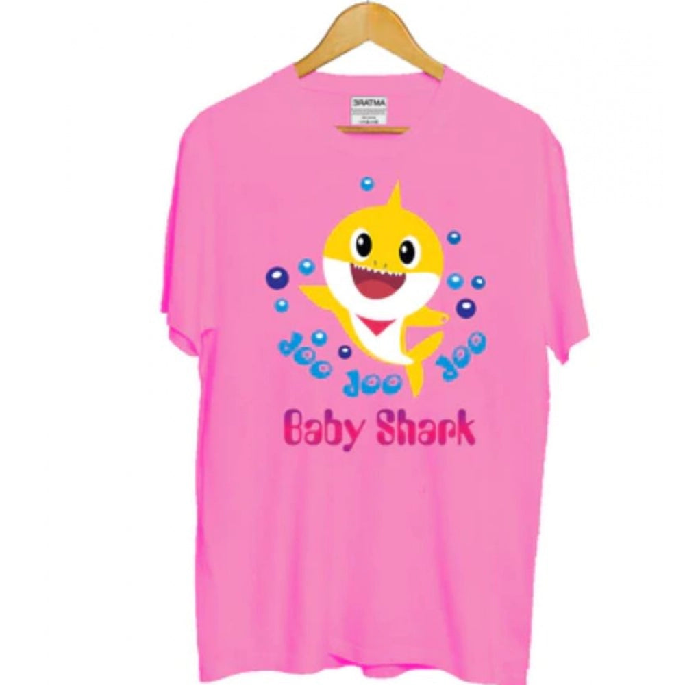 Girls Cotton Baby Shark Half Sleeve Tshirt — Pink