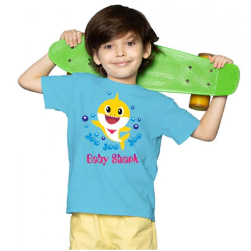 Boys Cotton Baby Shark Half Sleeve Tshirt — Blue