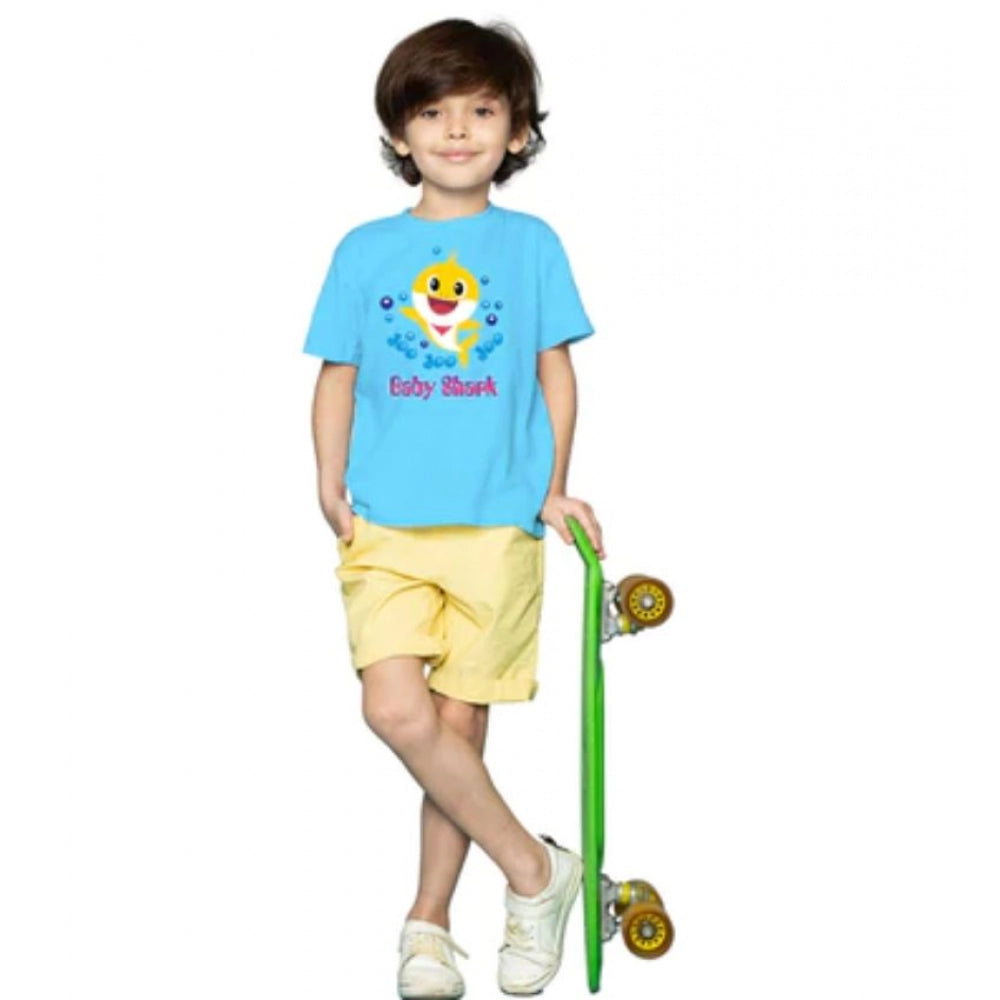 Boys Cotton Baby Shark Half Sleeve Tshirt — Blue