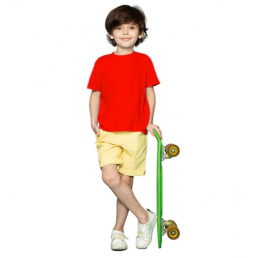 Boys Cotton Plain Half Sleeve Tshirt — Red