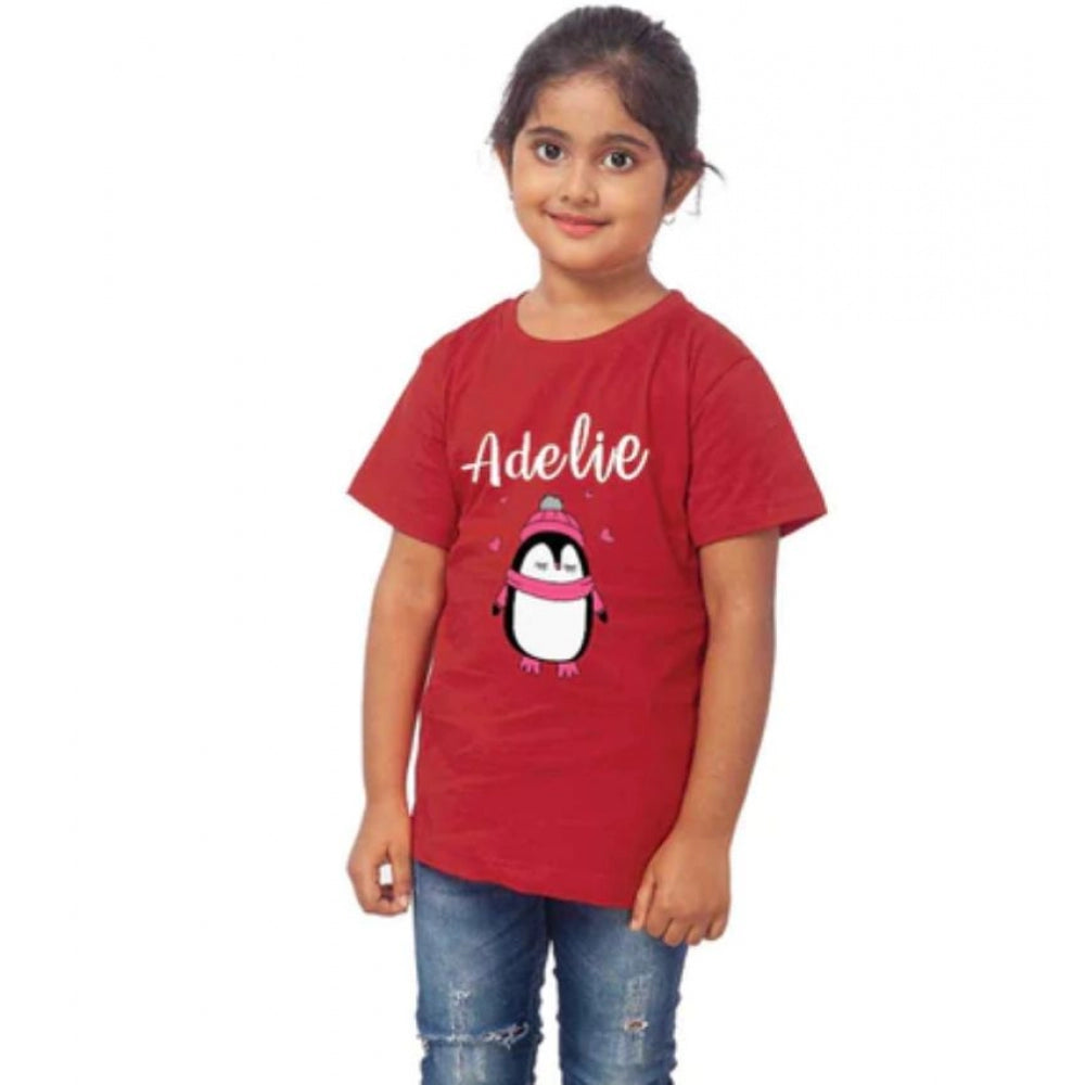 Girls Cotton Adelie Half Sleeve Tshirt — Maroon