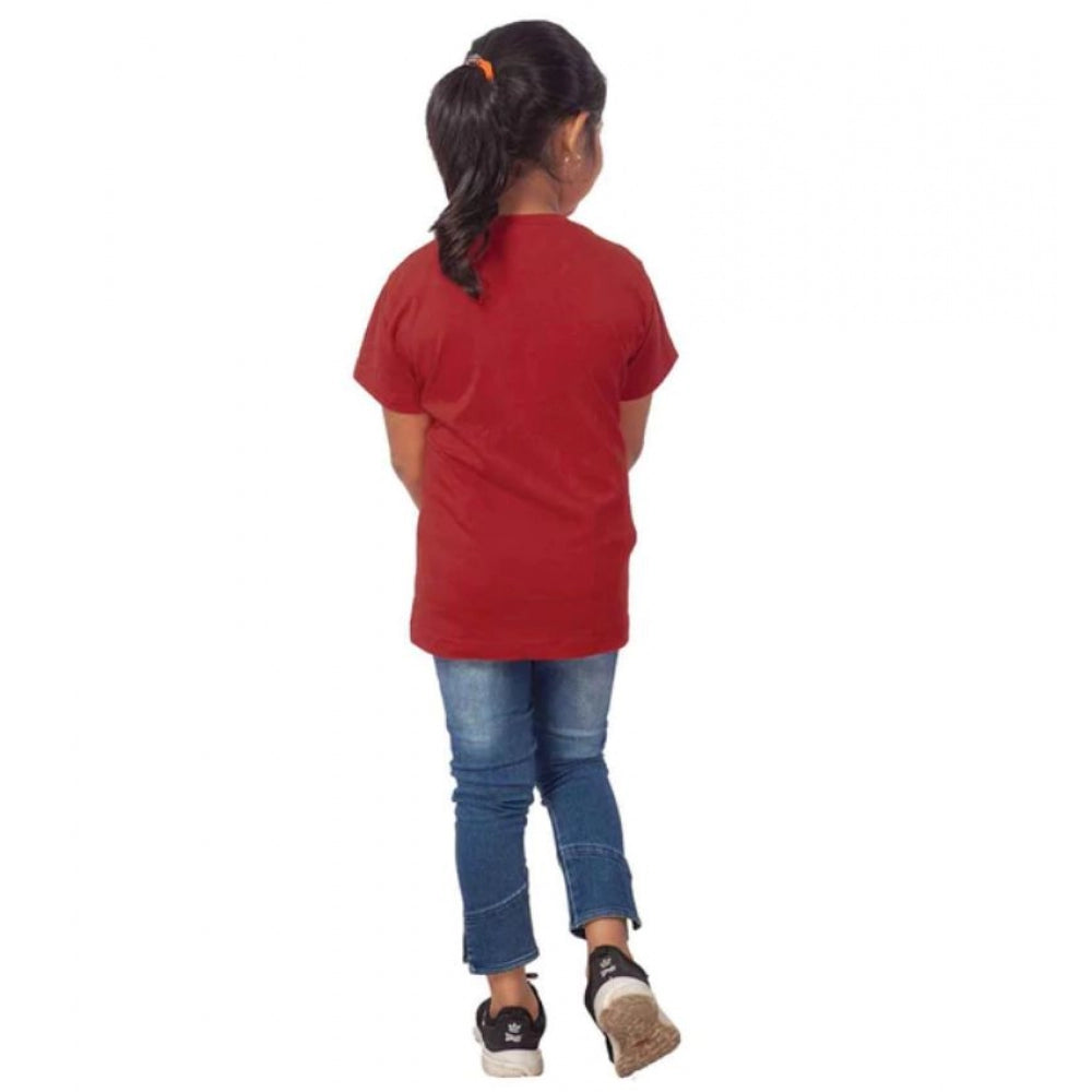 Girls Cotton Snow Board Half Sleeve Tshirt — Maroon
