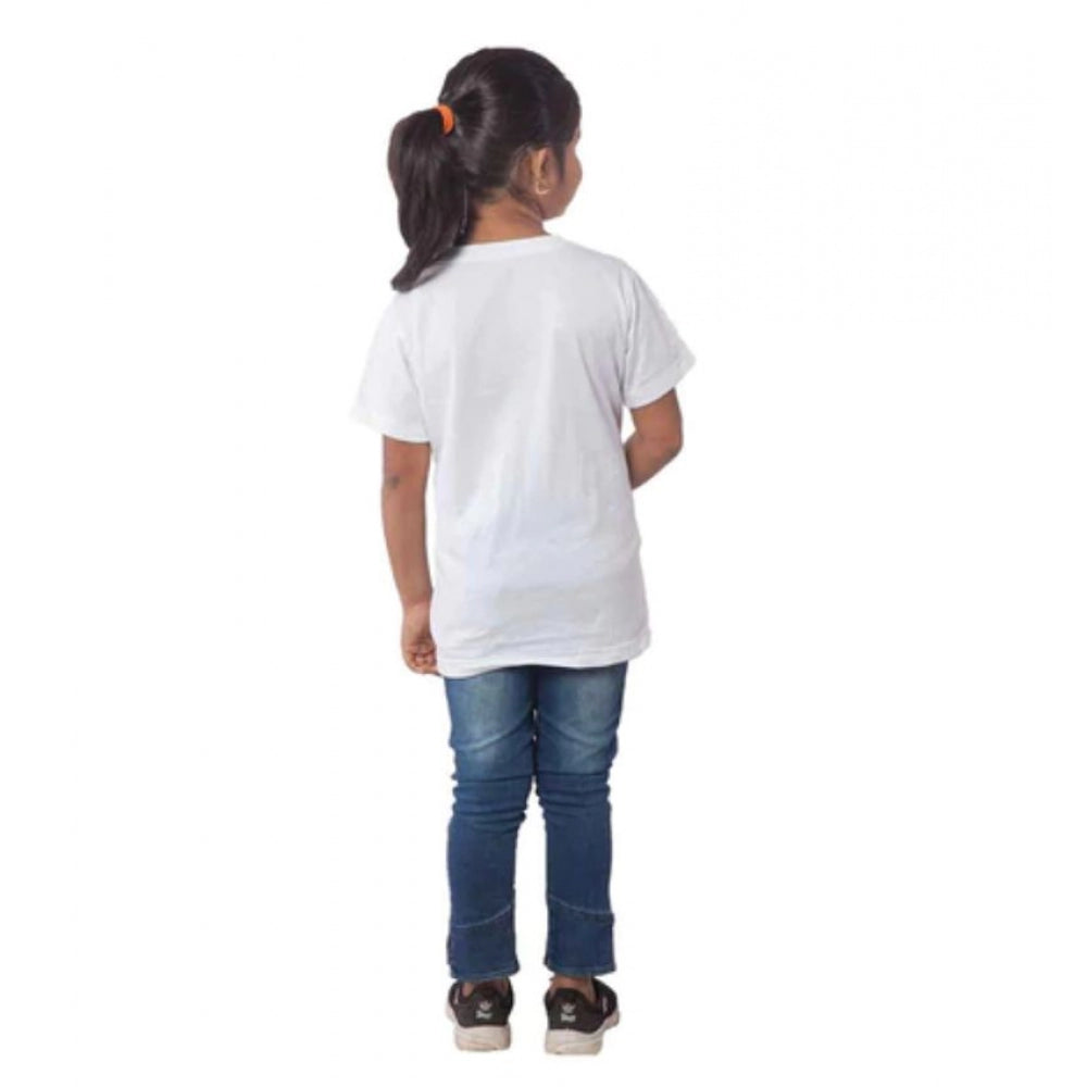 Girls Cotton Tribal Half Sleeve Tshirt — White