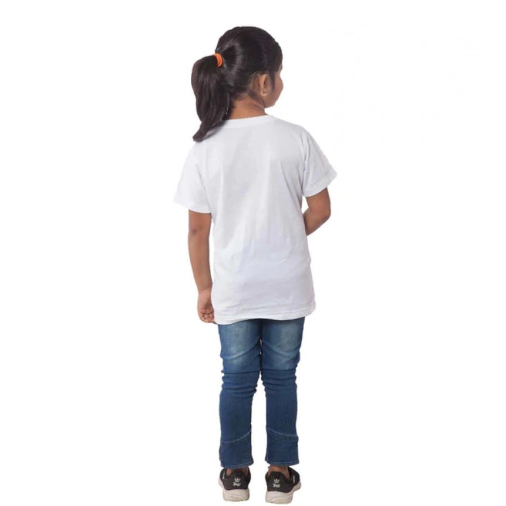 Girls Cotton Panda Glass Half Sleeve Tshirt — White