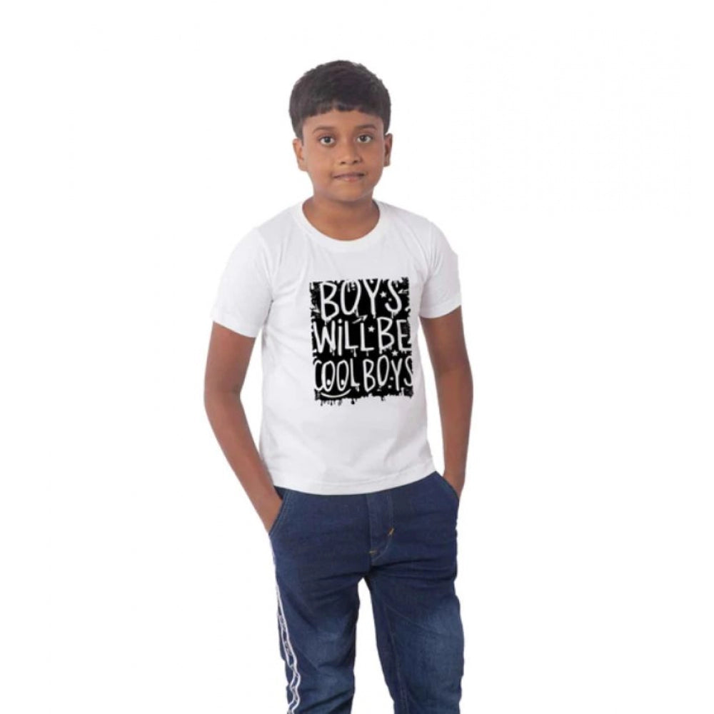 Boys Cotton Will Be Cool Half Sleeve Tshirt — White
