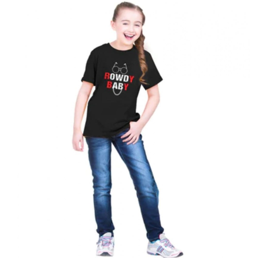Girls Cotton Rowdy Baby Half Sleeve Tshirt — Black