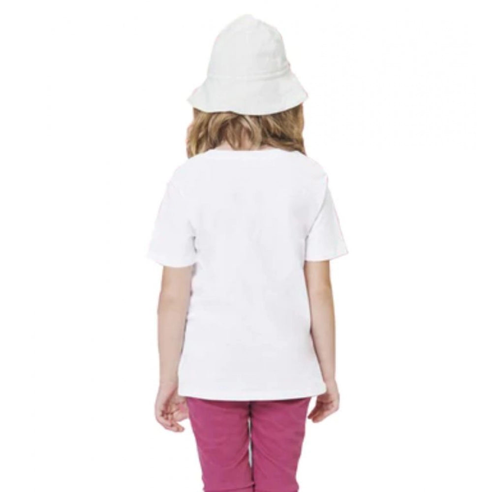 Girls Cotton Baby Shark Half Sleeve Tshirt — White